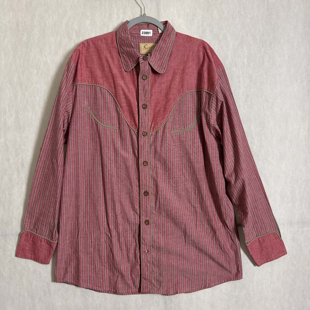 Scully Men's Size Large Red Western Striped Button Up Long Sleeve Collared Shirt